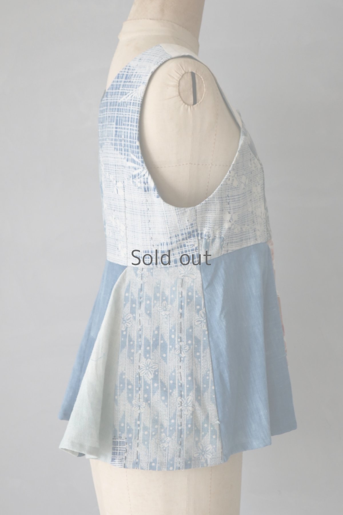 画像11: 【ササキチホ】古布木綿　パッチワーク　ノースリーブ　ヘプラムトップス　柄 (11)