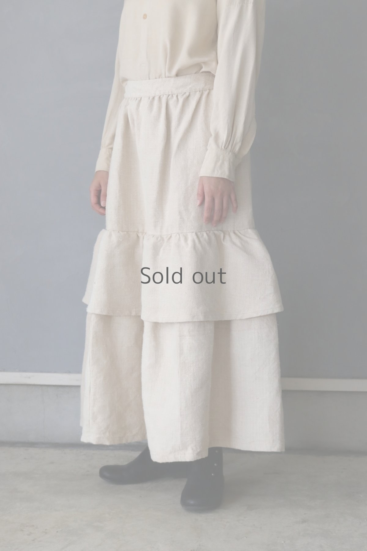 画像2: 【ササキチホ】アンティークリネン　ティアードスカート（生成り） (2)