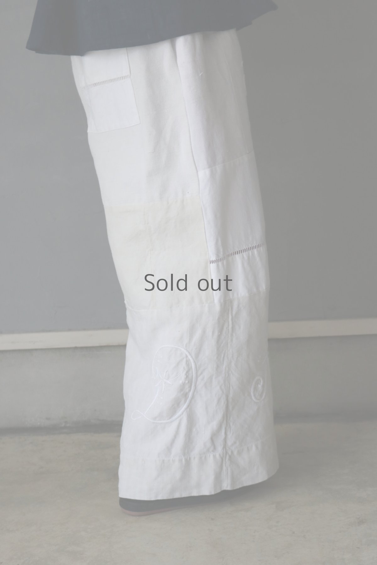 画像3: 【ササキチホ】アンティークリネン　ツギハギワイドパンツ（白） (3)