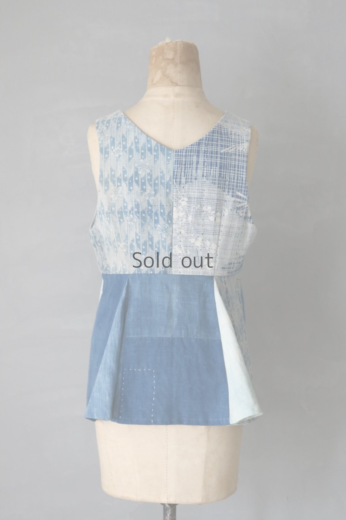 画像9: 【ササキチホ】古布木綿　パッチワーク　ノースリーブ　ヘプラムトップス　柄 (9)