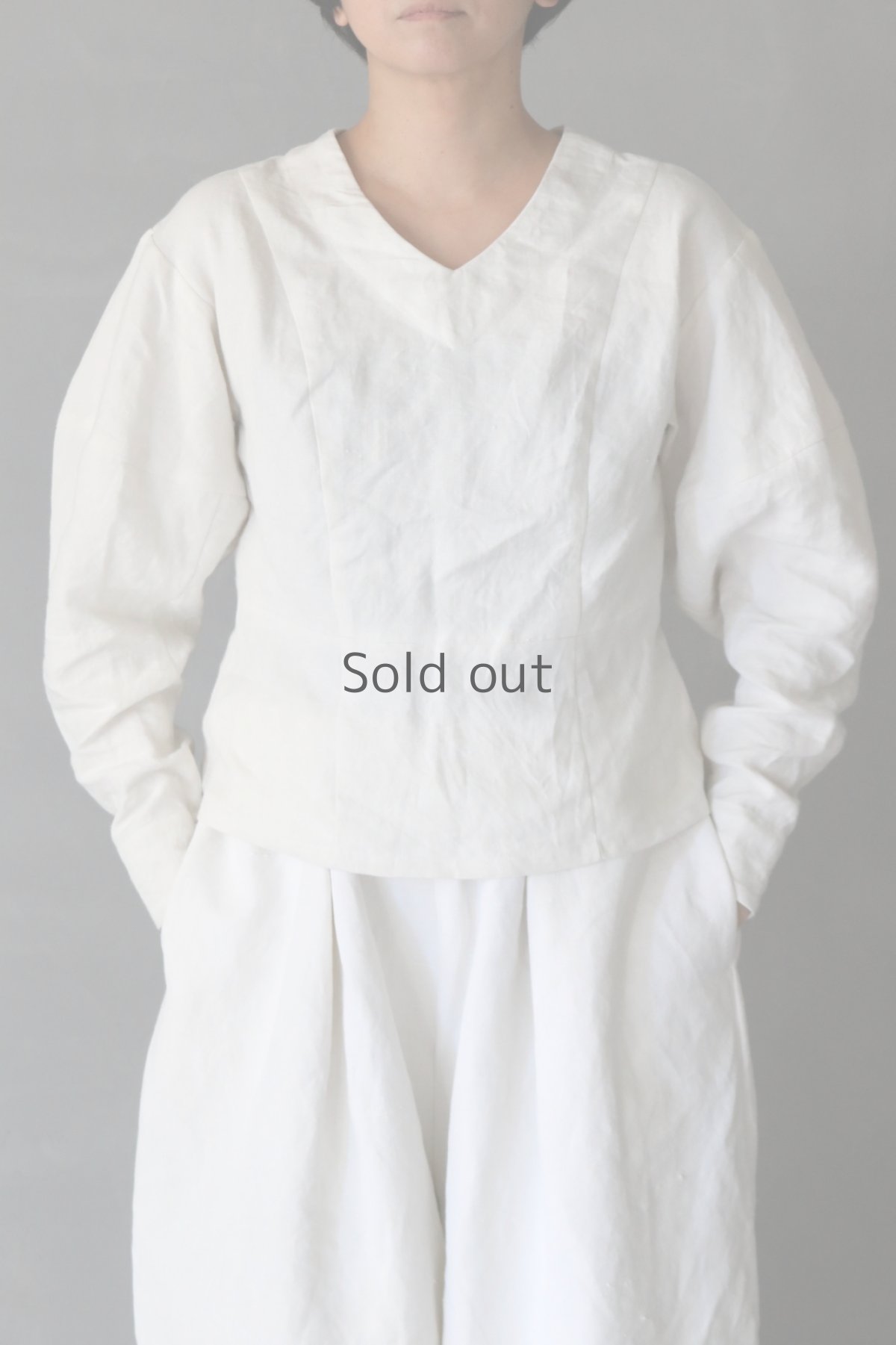 画像3: 【ササキチホ】ヴィンテージリネン　コクーン袖　ヘプラムブラウス（白） (3)