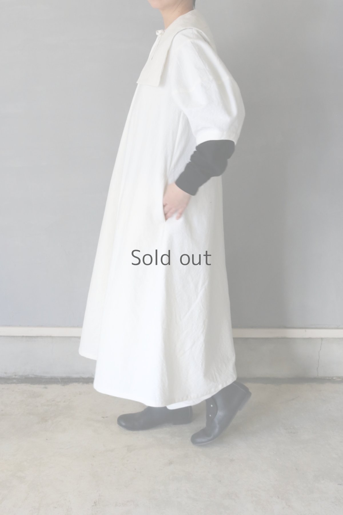 画像2: 【ササキチホ】ヴィンテージリネン　コクーン袖　5/S　Vネックワンピース（白） (2)