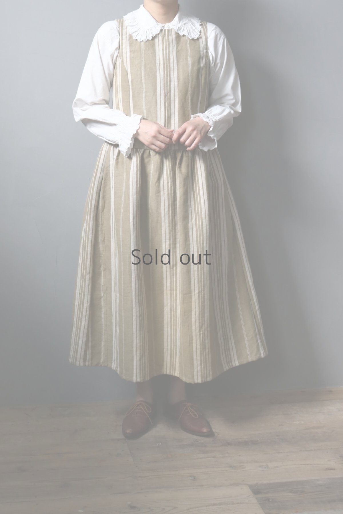 画像2: 【ササキチホ】ティッキングファブリックリネン　ノースリーブ　オープンバックドレス（ストライプ） (2)