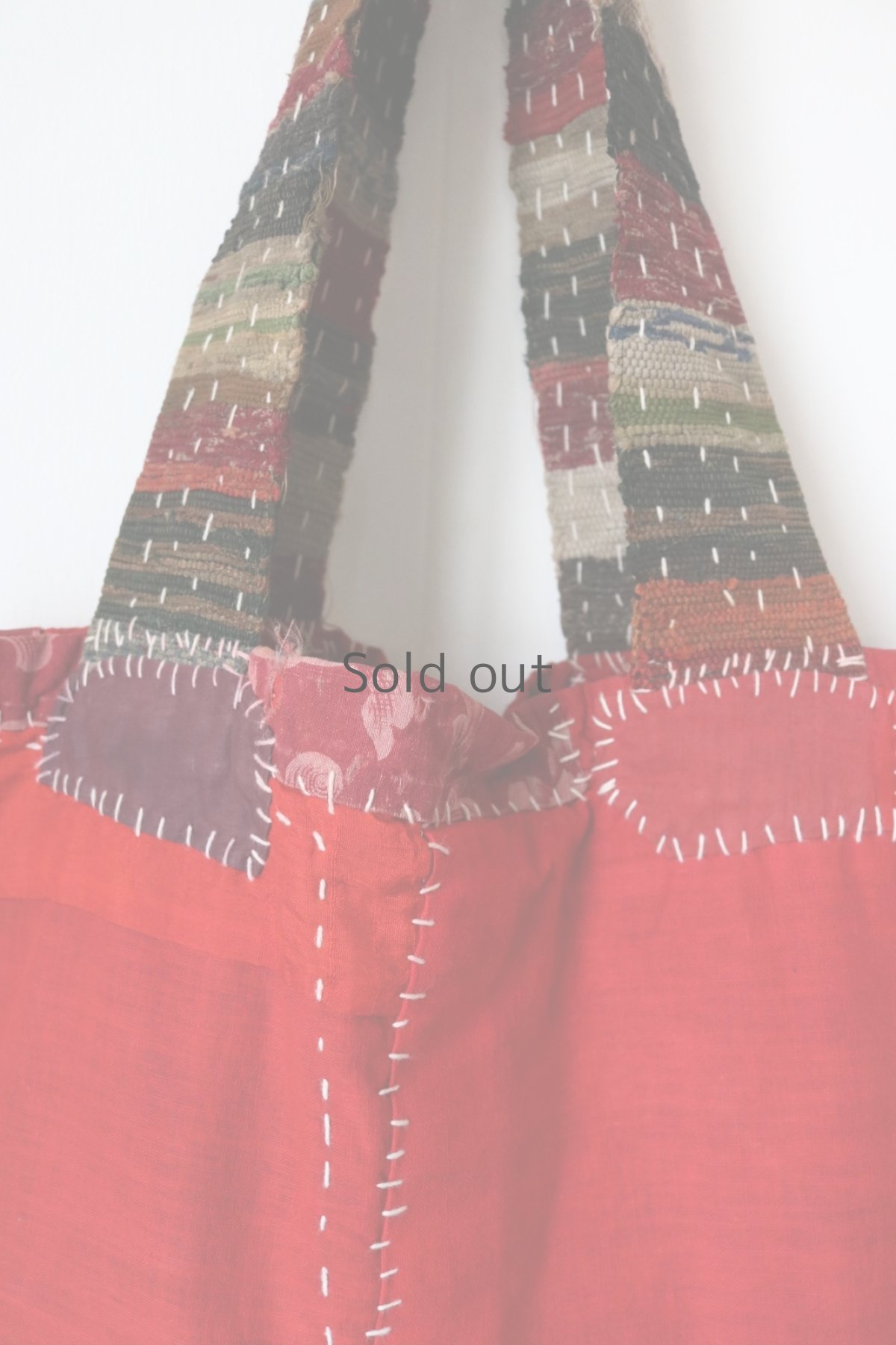 画像11: 【MITSUGU SASAKI】朱色古布リメイク　パッチワーク　トートバッグ（赤） (11)