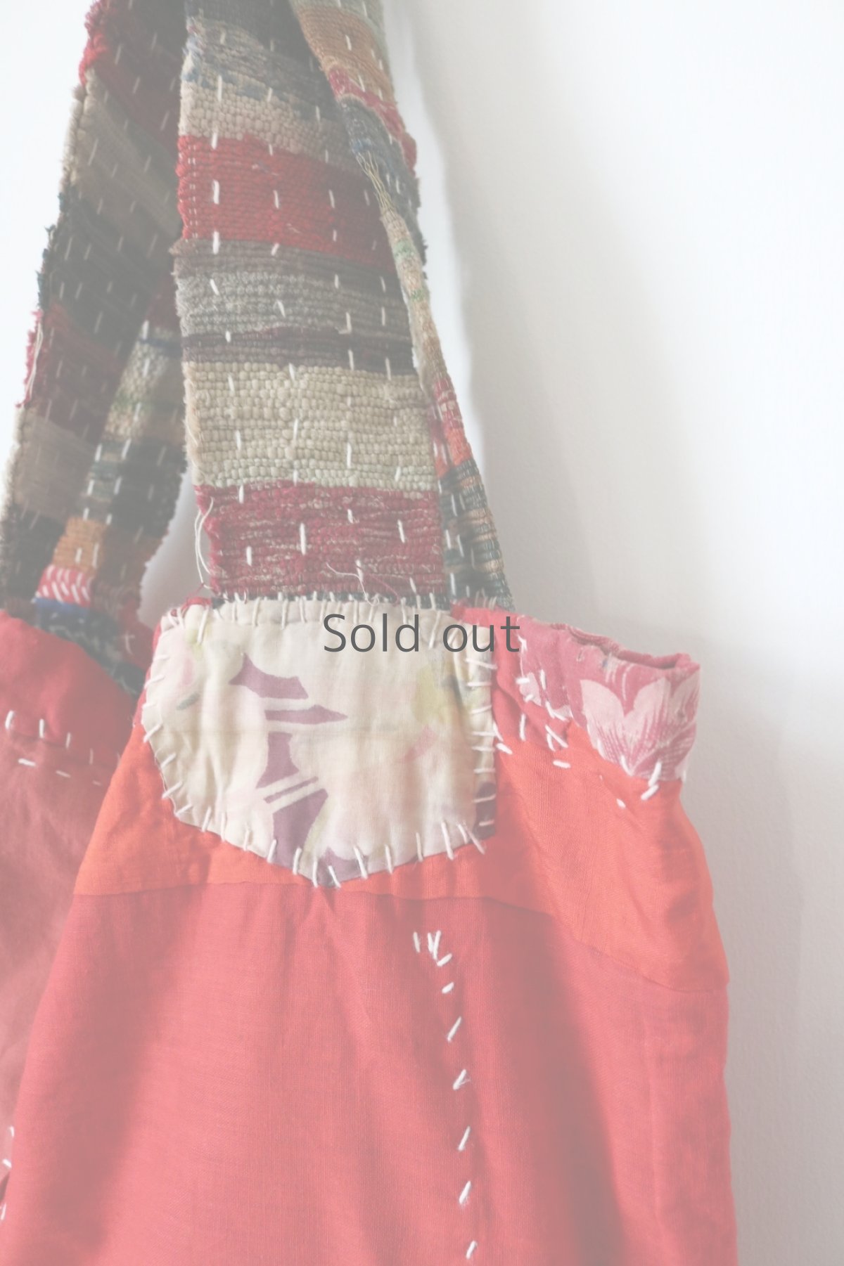 画像5: 【MITSUGU SASAKI】朱色古布リメイク　パッチワーク　トートバッグ（赤） (5)