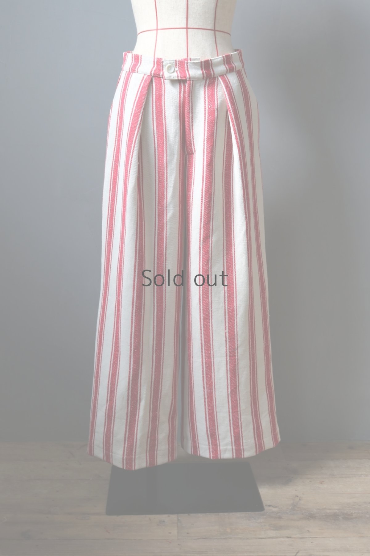 画像5: 【ササキチホ】アンティークリネン　ワイドワークパンツ（赤ストライプ) (5)