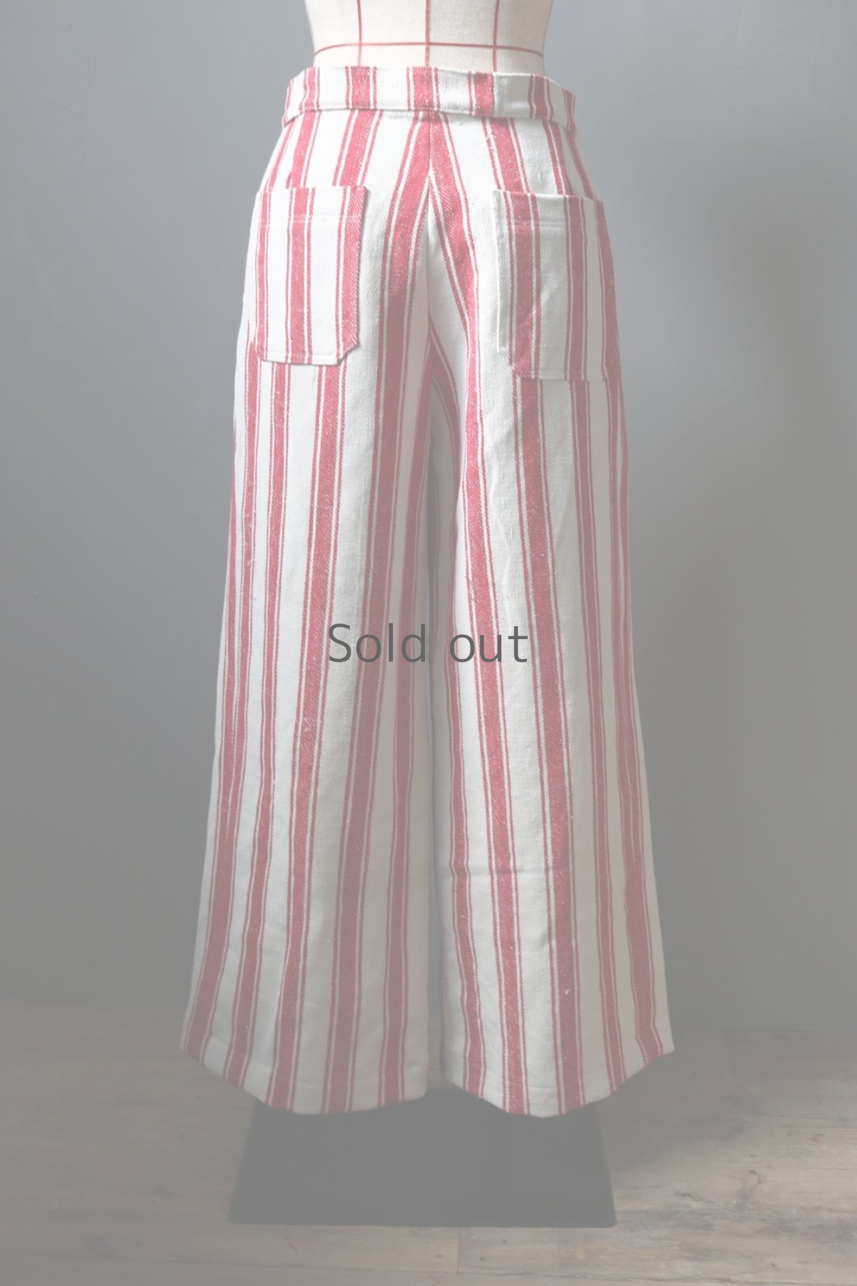 画像9: 【ササキチホ】アンティークリネン　ワイドワークパンツ（赤ストライプ) (9)