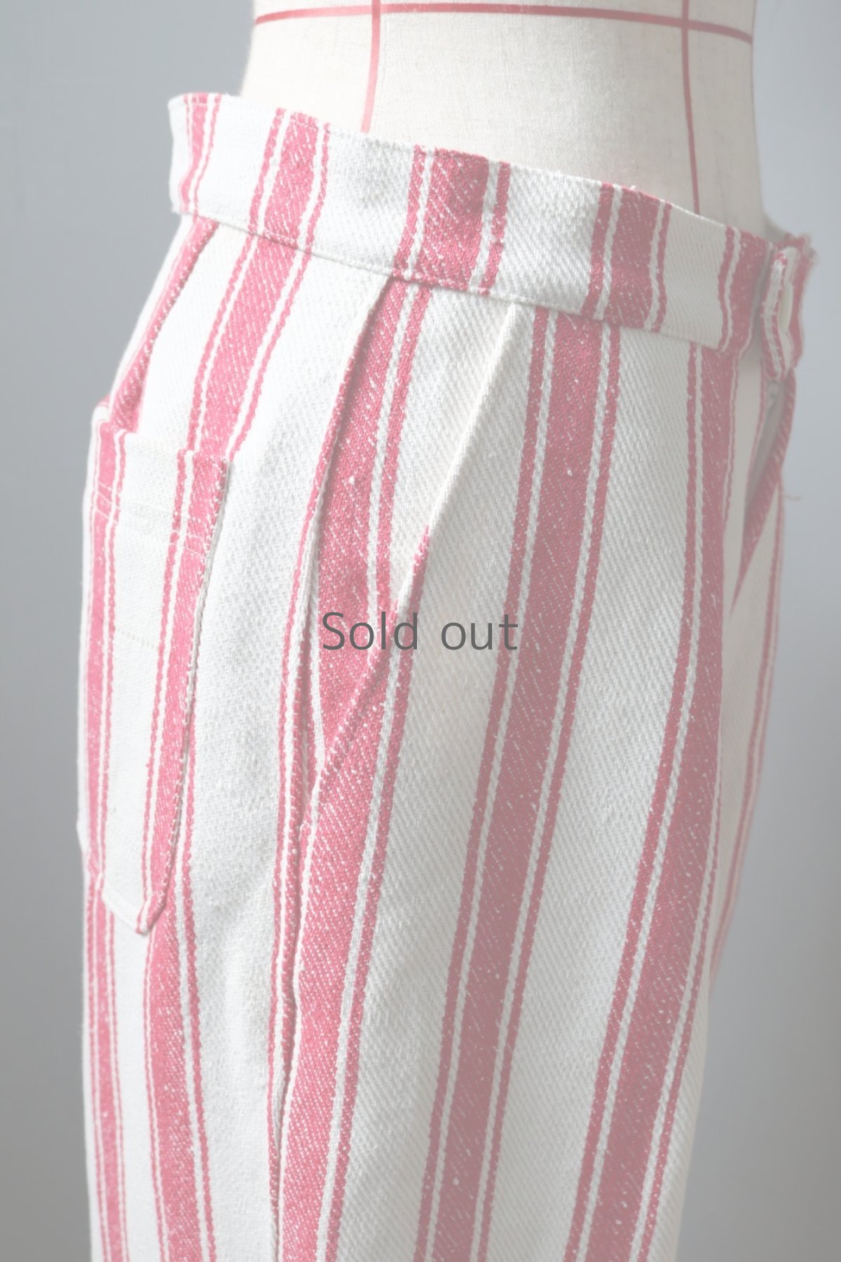 画像7: 【ササキチホ】アンティークリネン　ワイドワークパンツ（赤ストライプ) (7)