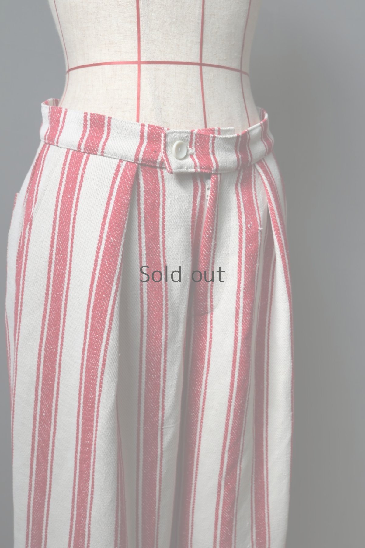 画像6: 【ササキチホ】アンティークリネン　ワイドワークパンツ（赤ストライプ) (6)