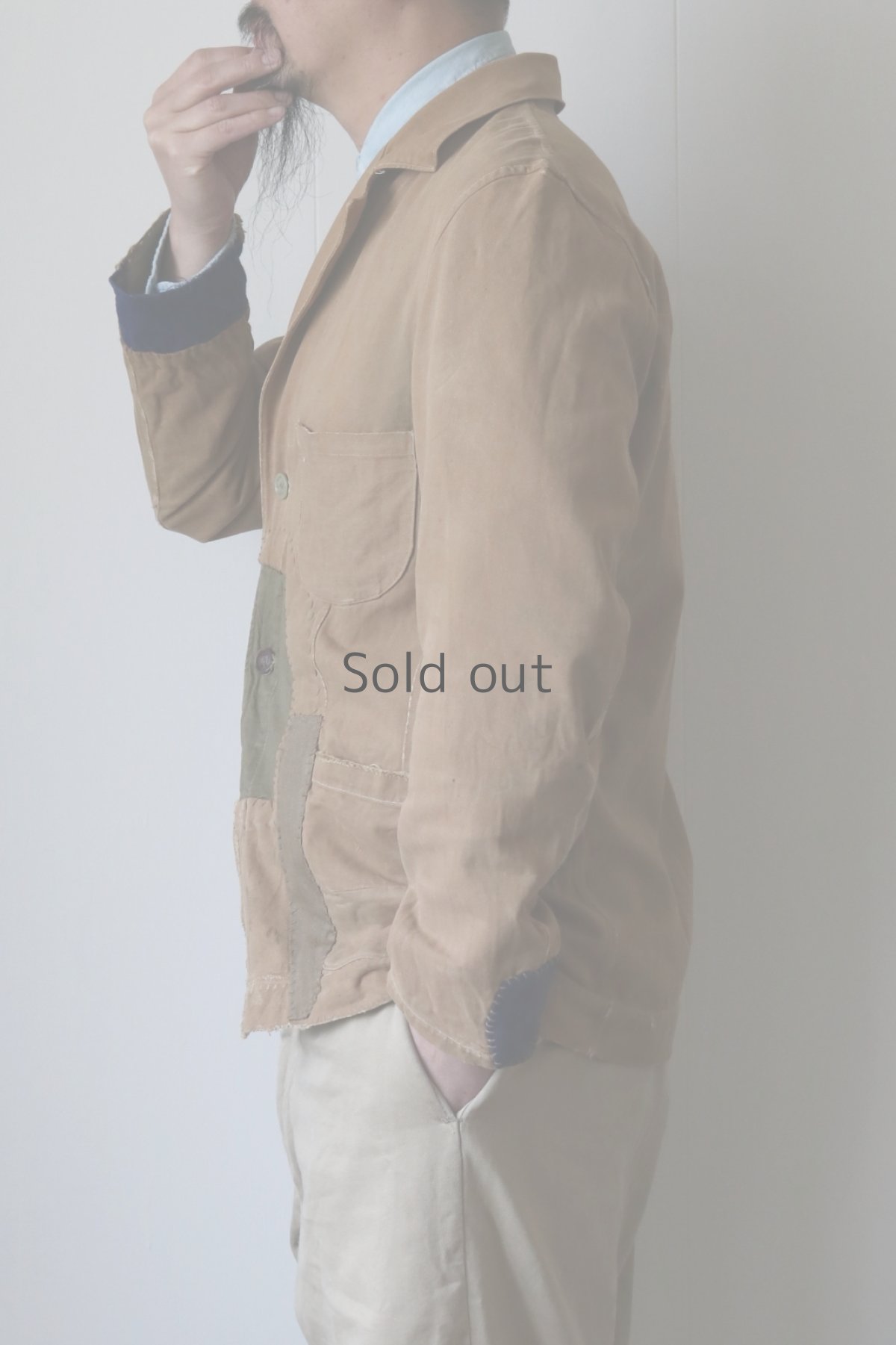 画像22: 【MITSUGU SASAKI】ビンテージリメイク パッチワーク ブラウンワークジャケット(ノッチドラペル) (22)