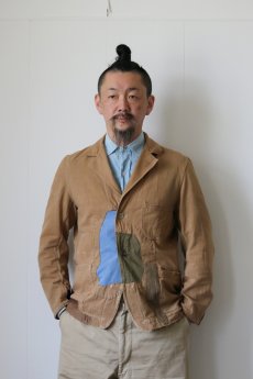 画像21: 【MITSUGU SASAKI】ビンテージリメイク パッチワーク ブラウンワークジャケット(ノッチドラペル) (21)