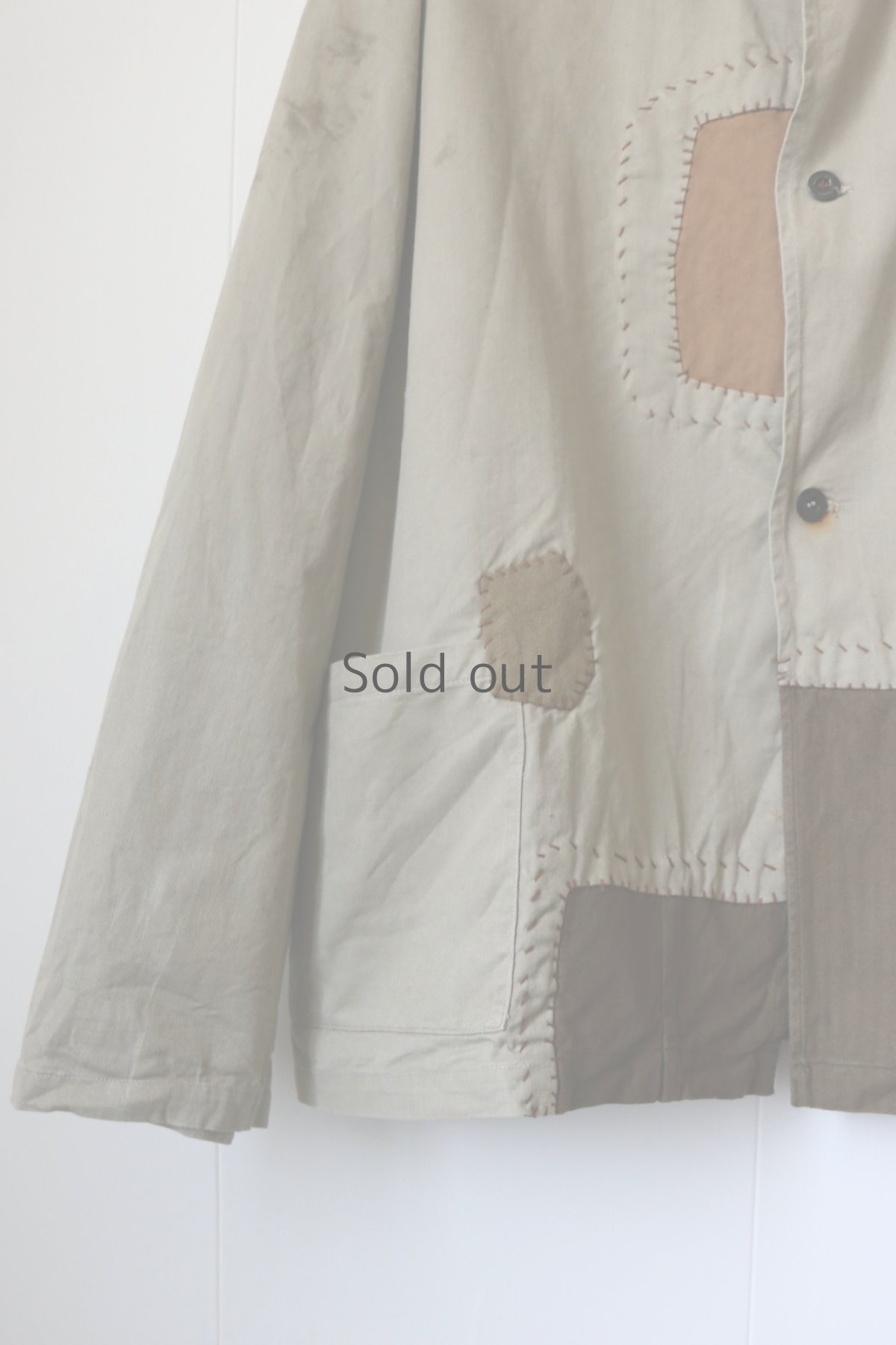 画像5: 【MITSUGU SASAKI】ビンテージリメイク　パッチワーク　大きめワークジャケット（カーキ） (5)