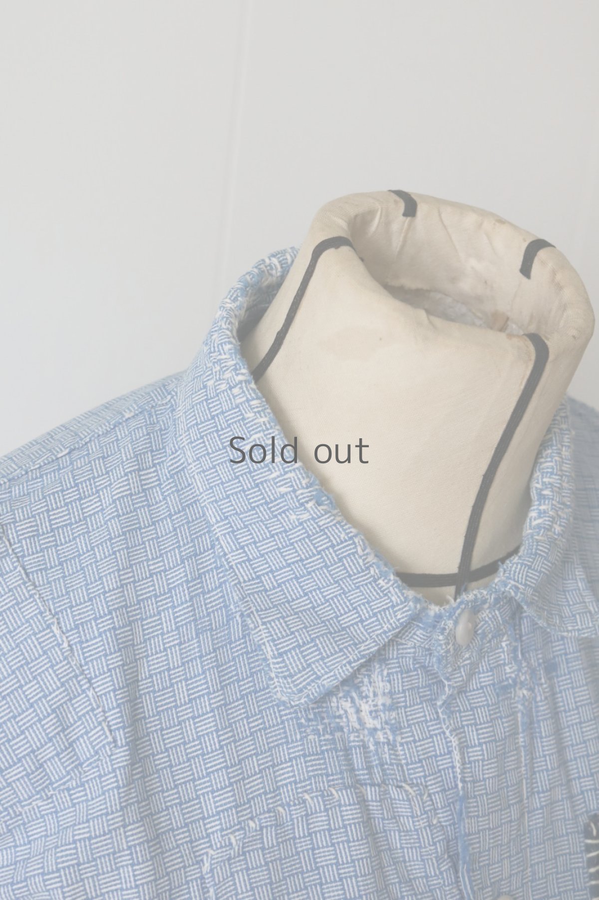 画像5: 【MITSUGU SASAKI】ビンテージリメイク　パッチワーク　半袖プルオーバーシャツ（サックスブルー） (5)