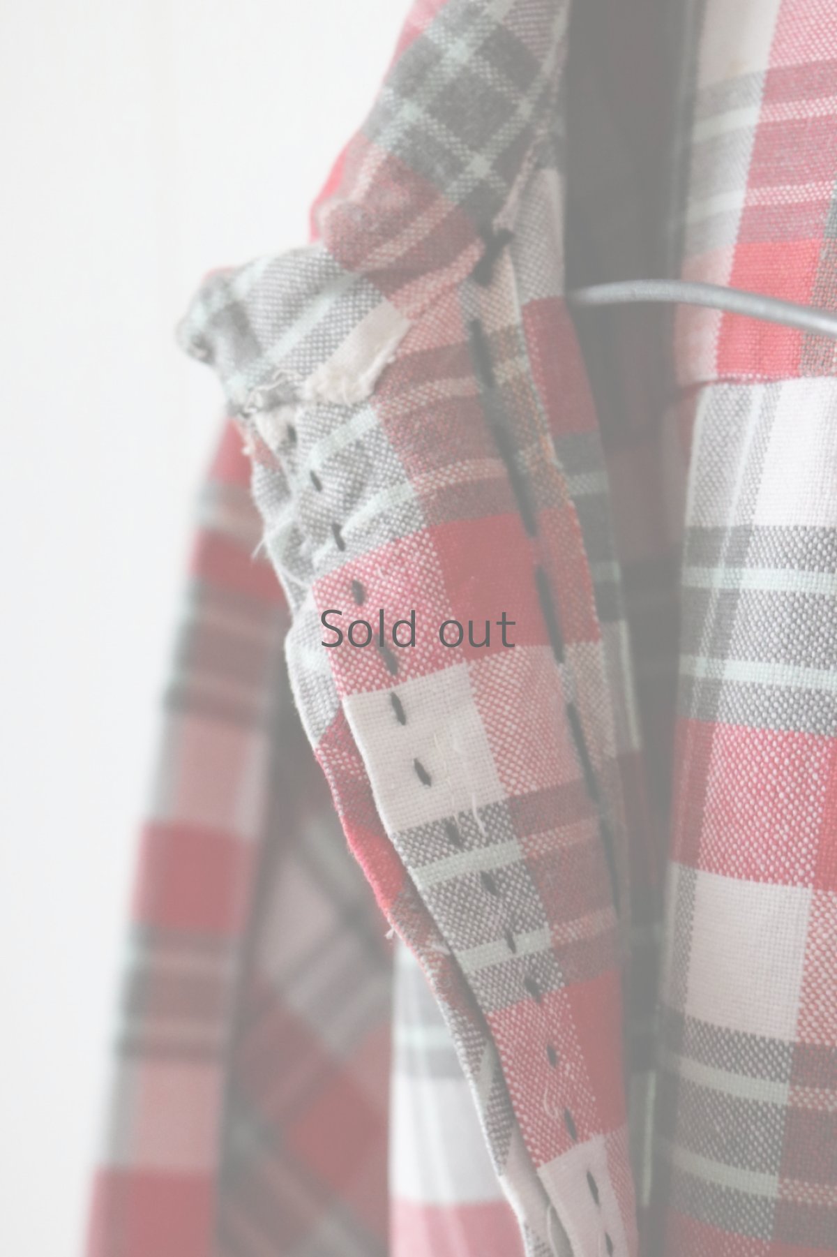 画像6: 【MITSUGU SASAKI】ビンテージリメイク　パッチワーク　プルオーバーシャツ（赤チェック） (6)