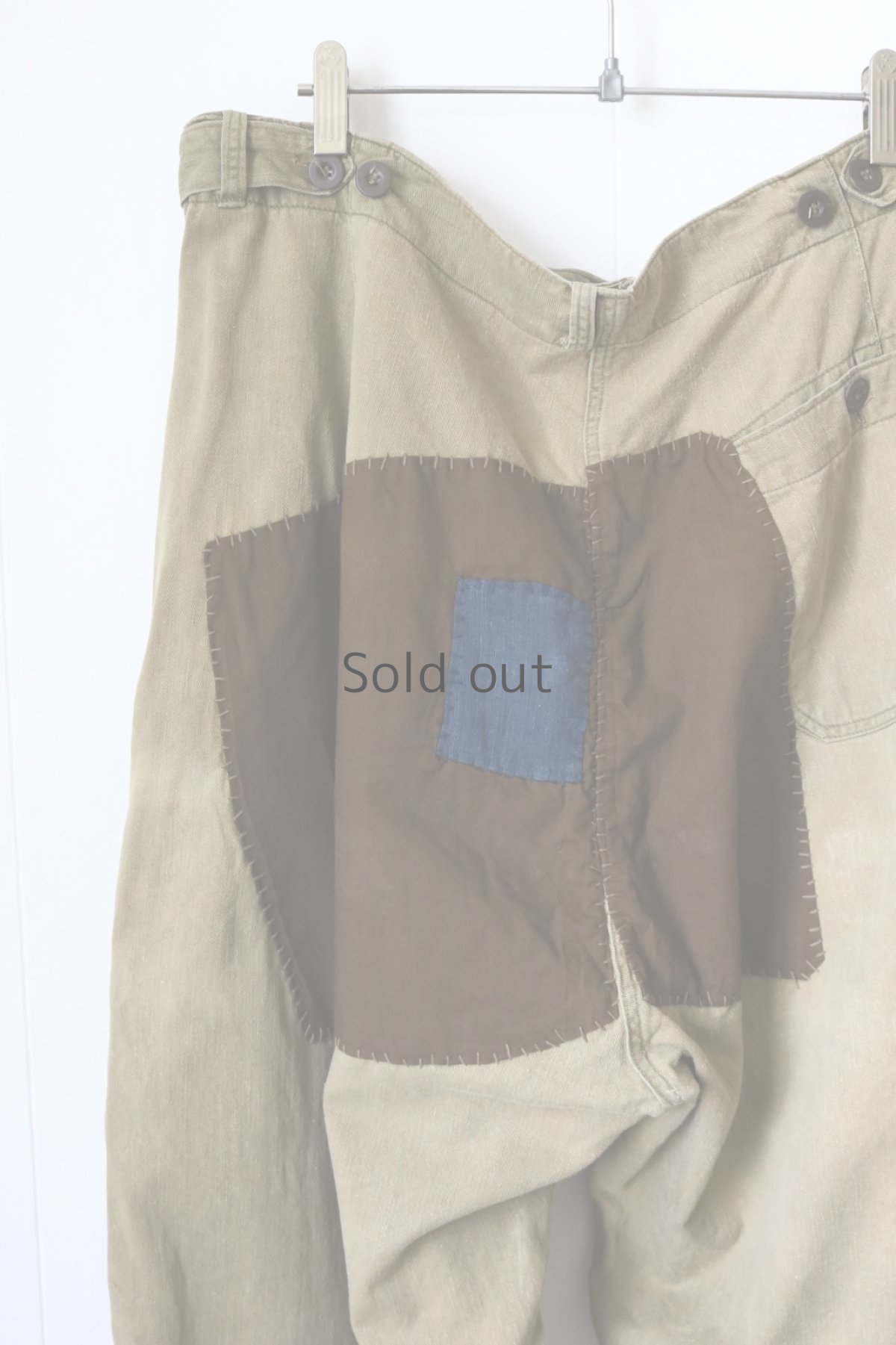 画像9: 【MITSUGU SASAKI】ビンテージリメイク　パッチワーク　ワークパンツ with 藍染木綿（カーキ） (9)