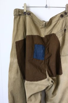 画像9: 【MITSUGU SASAKI】ビンテージリメイク　パッチワーク　ワークパンツ with 藍染木綿（カーキ） (9)