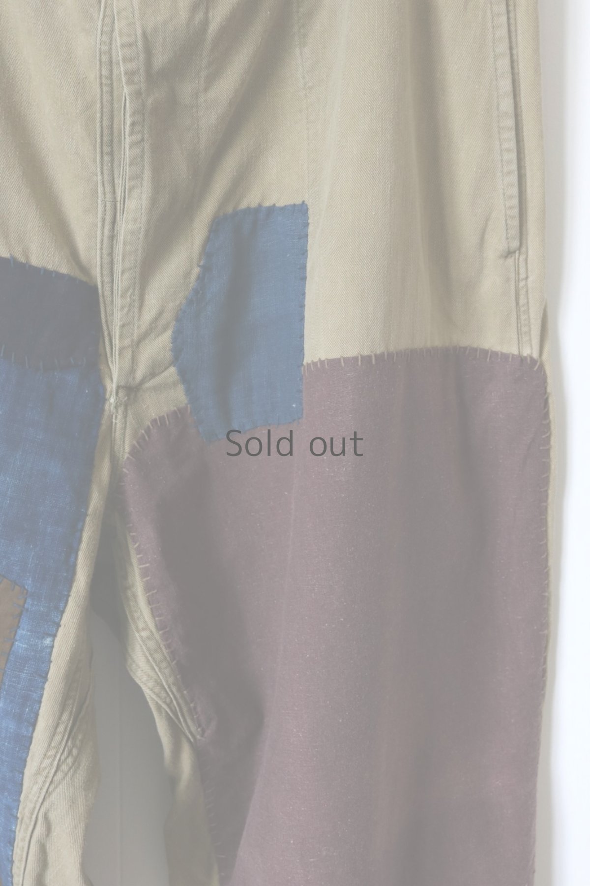 画像6: 【MITSUGU SASAKI】ビンテージリメイク　パッチワーク　ワークパンツ with 藍染木綿（カーキ） (6)