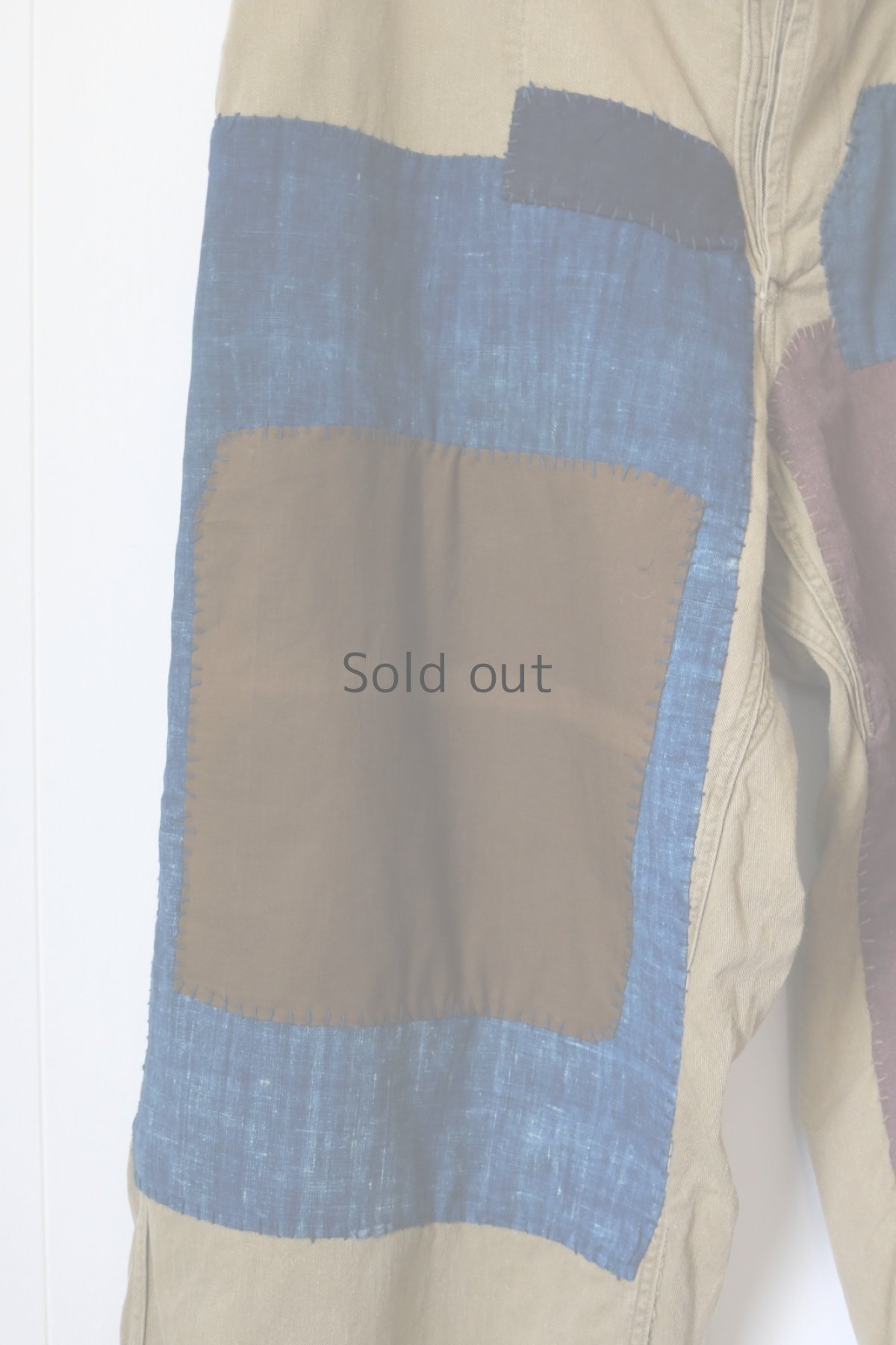 画像4: 【MITSUGU SASAKI】ビンテージリメイク　パッチワーク　ワークパンツ with 藍染木綿（カーキ） (4)