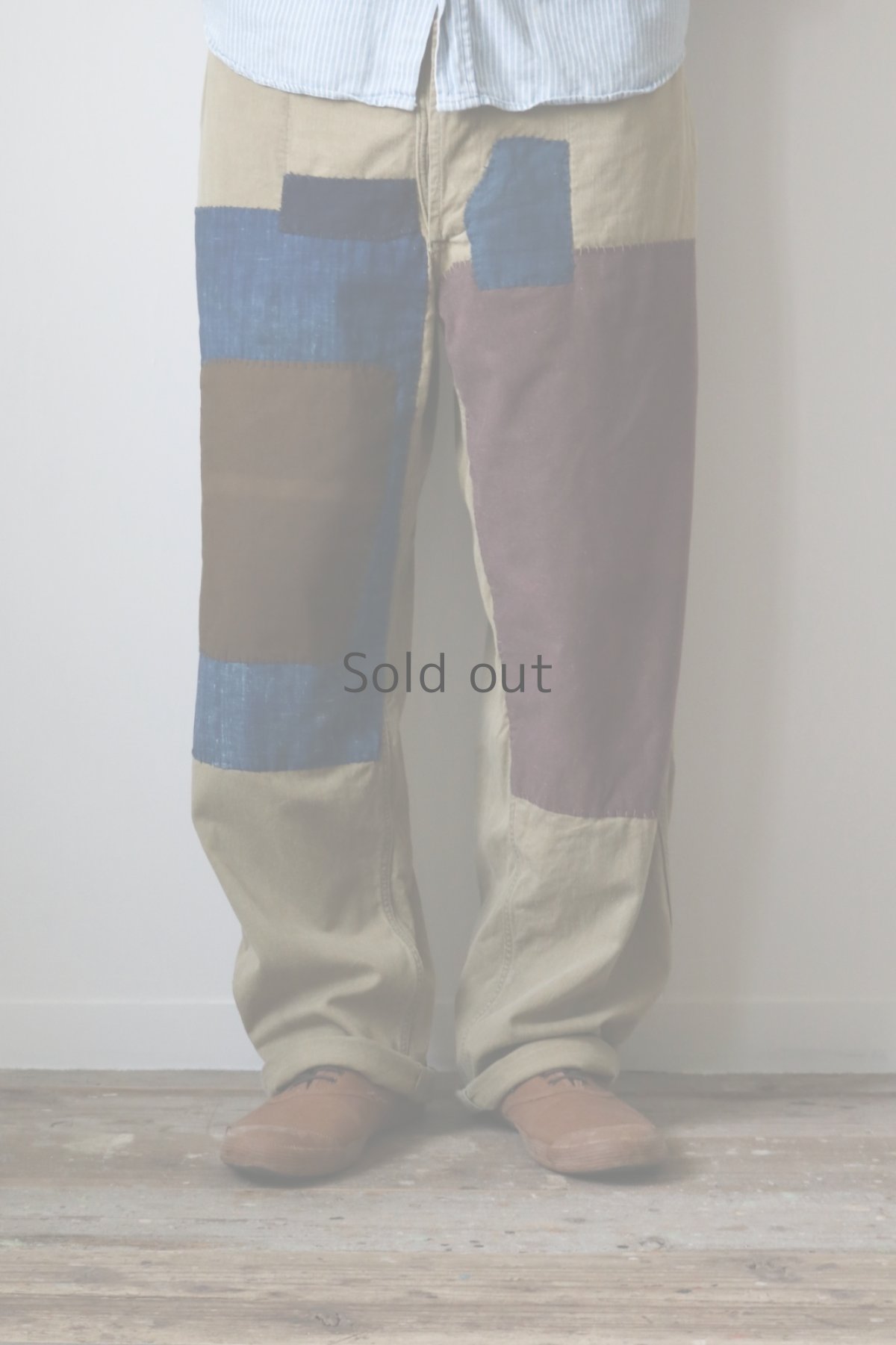 画像14: 【MITSUGU SASAKI】ビンテージリメイク　パッチワーク　ワークパンツ with 藍染木綿（カーキ） (14)