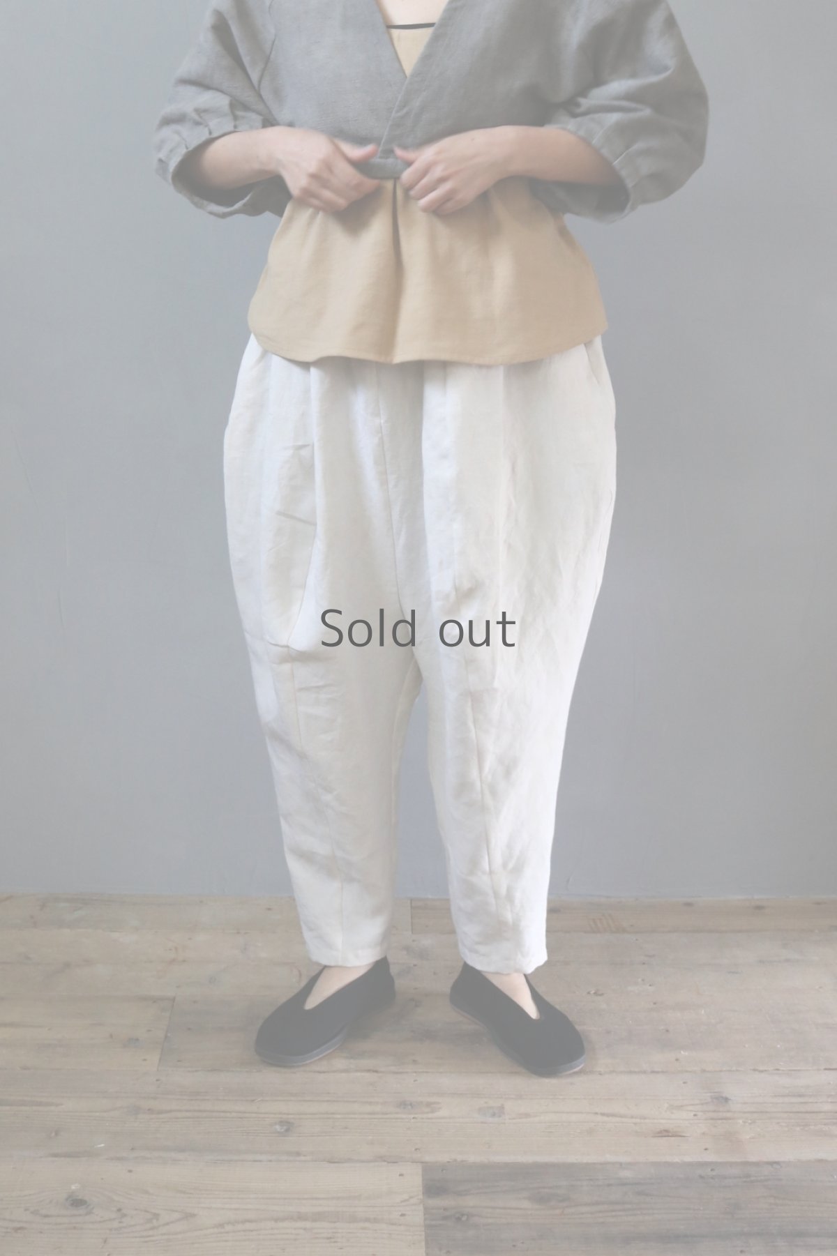 画像2: 【ササキチホ】アンティークリネン　トゥルドパンツ／Neguru/ネグル（生成り) (2)