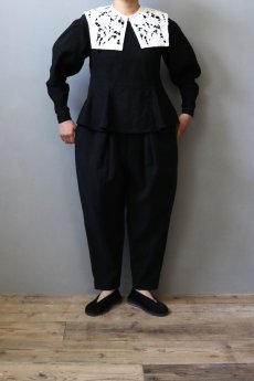 画像1: 【ササキチホ】アンティークリネン×染　トゥルドパンツ/Ashibi/アシビ（黒） (1)