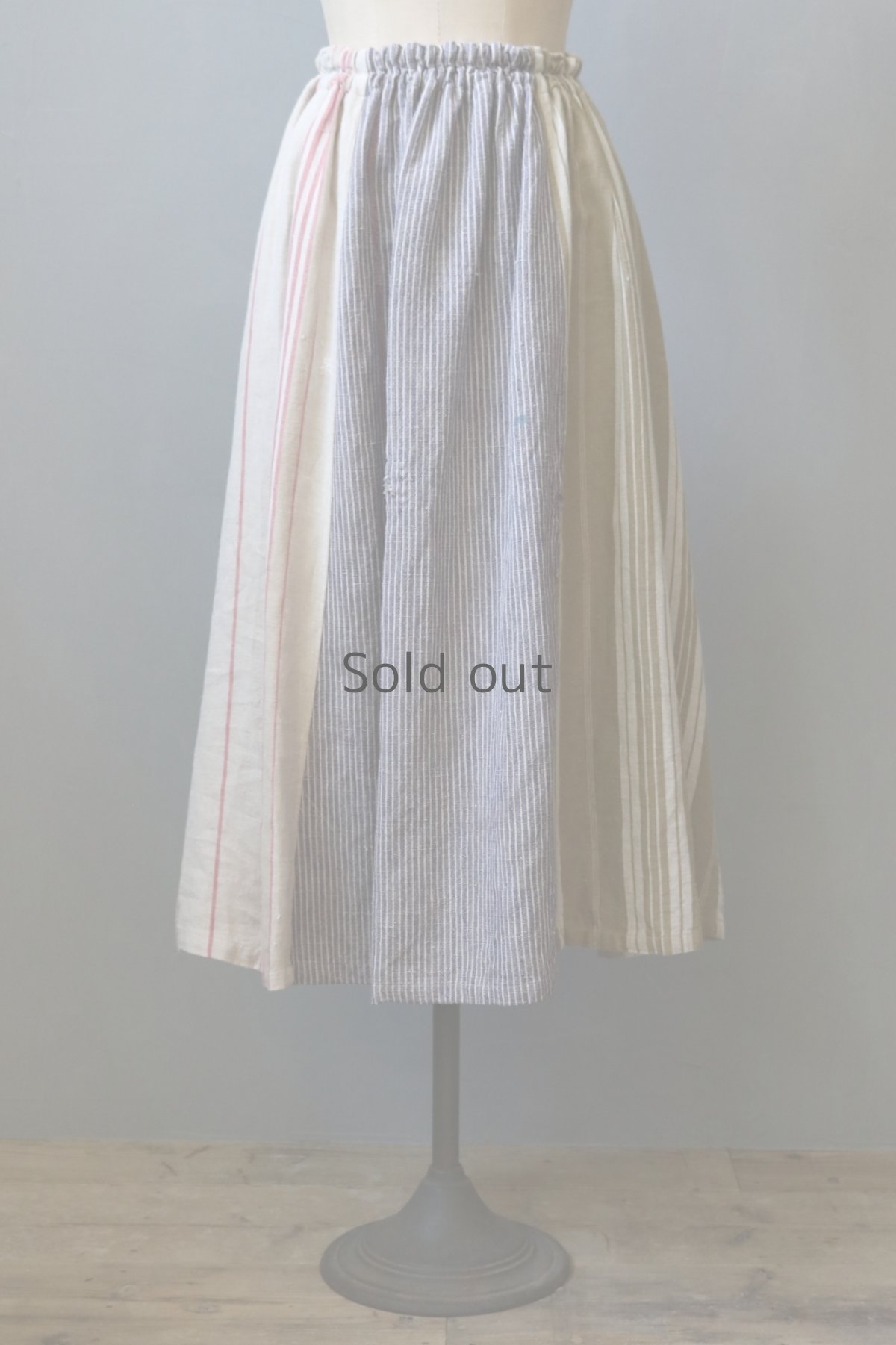 画像9: 【ササキチホ】ティッキングファブリック　パッチワークストライプ　ロングギャザースカート(B) (9)