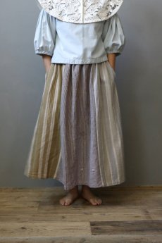 画像1: 【ササキチホ】ティッキングファブリック　パッチワークストライプ　ロングギャザースカート(A) (1)