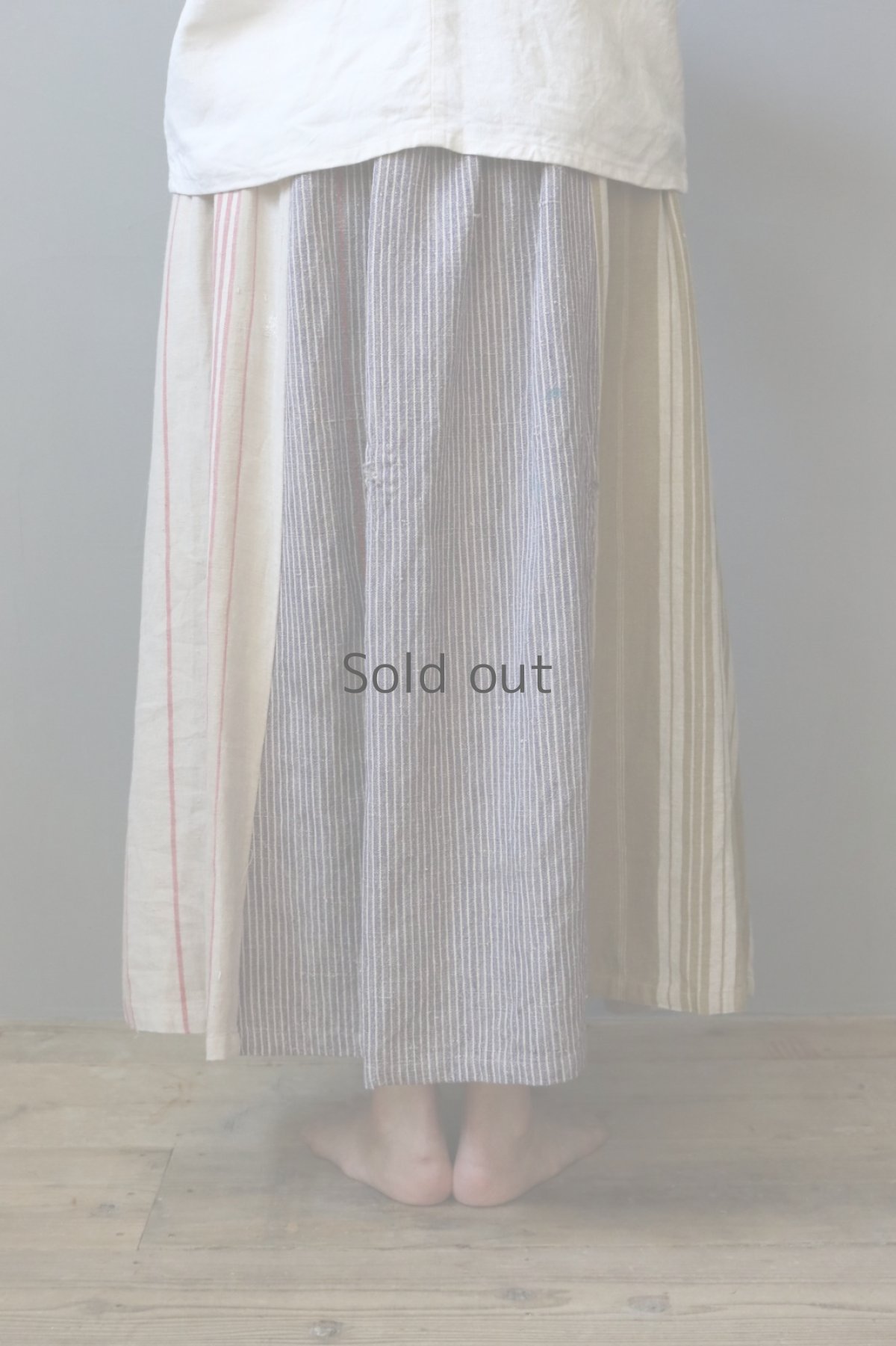 画像5: 【ササキチホ】ティッキングファブリック　パッチワークストライプ　ロングギャザースカート(B) (5)