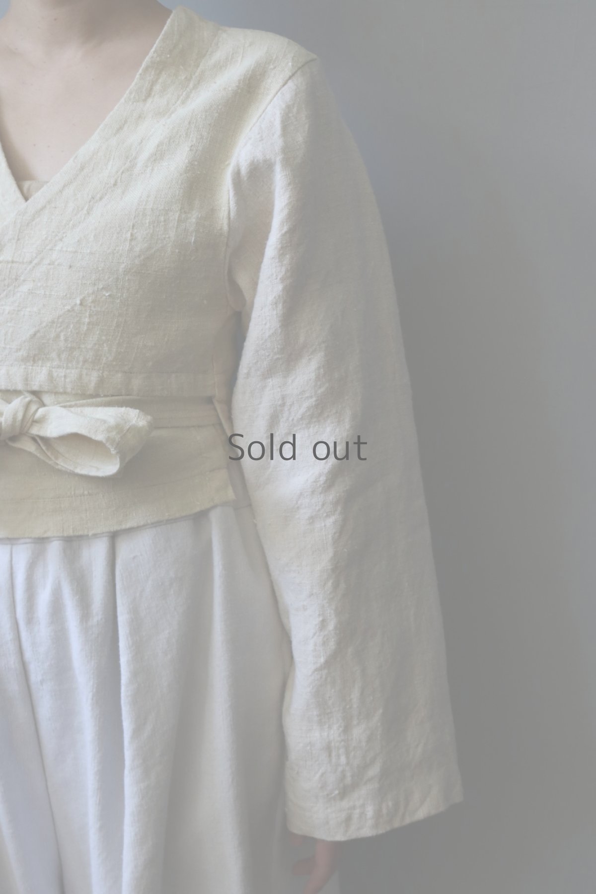 画像4: 【ササキチホ】アンティークリネン 短上衣（生成り×白) (4)