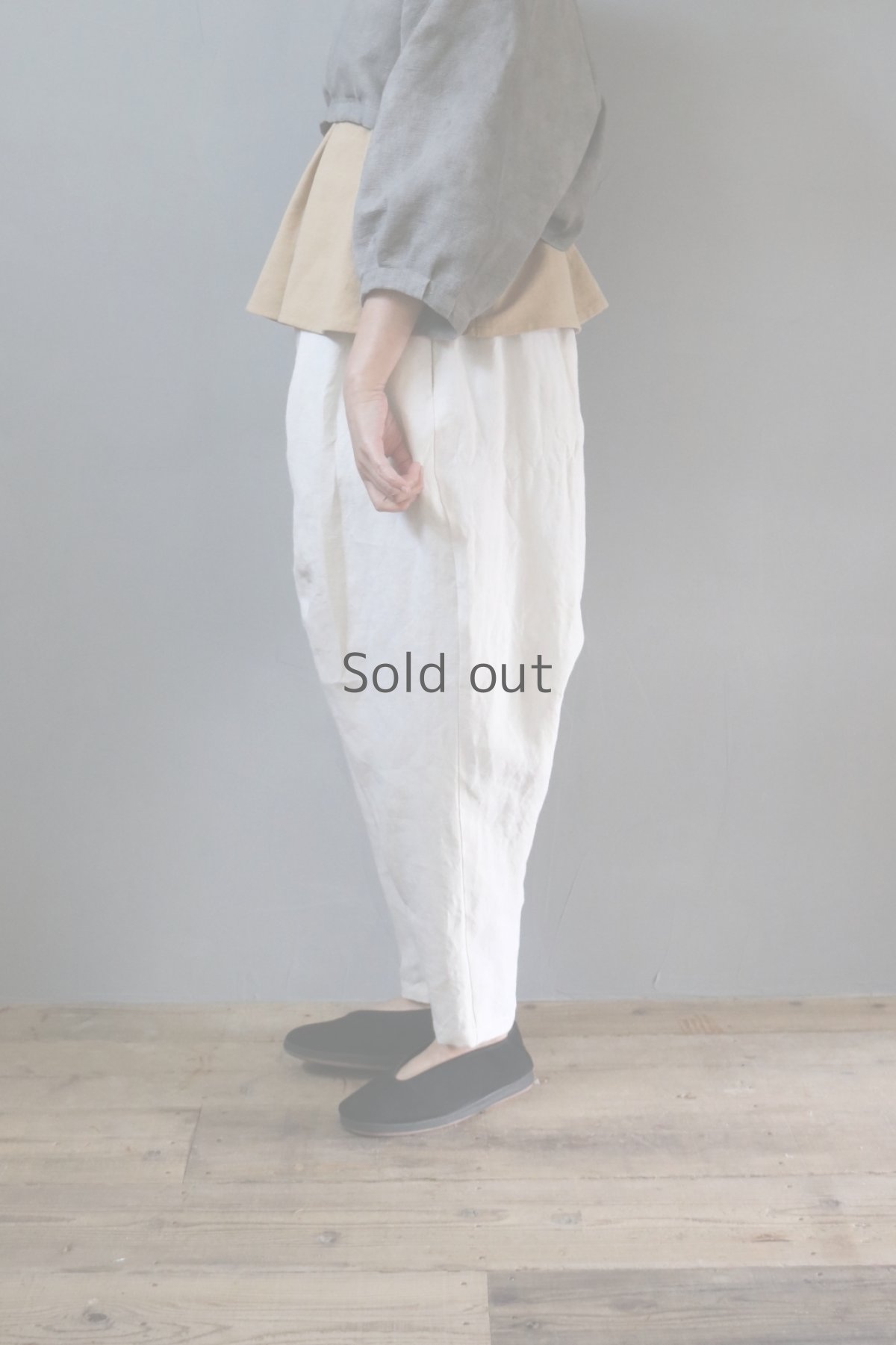 画像3: 【ササキチホ】アンティークリネン　トゥルドパンツ／Neguru/ネグル（生成り) (3)