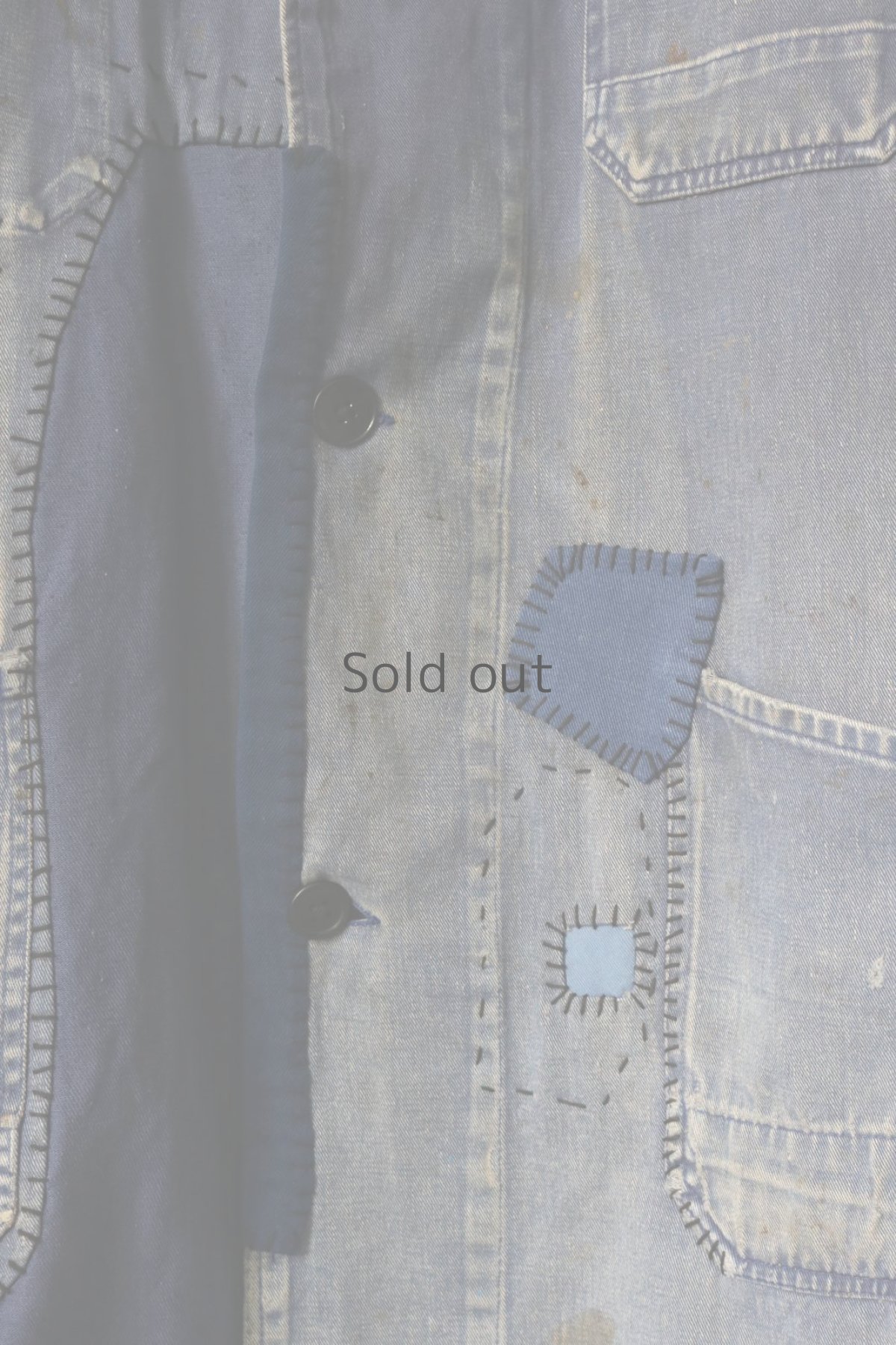 画像7: 【MITSUGU SASAKI】ビンテージリメイク パッチワーク ブルーワークコート（色褪せ） (7)