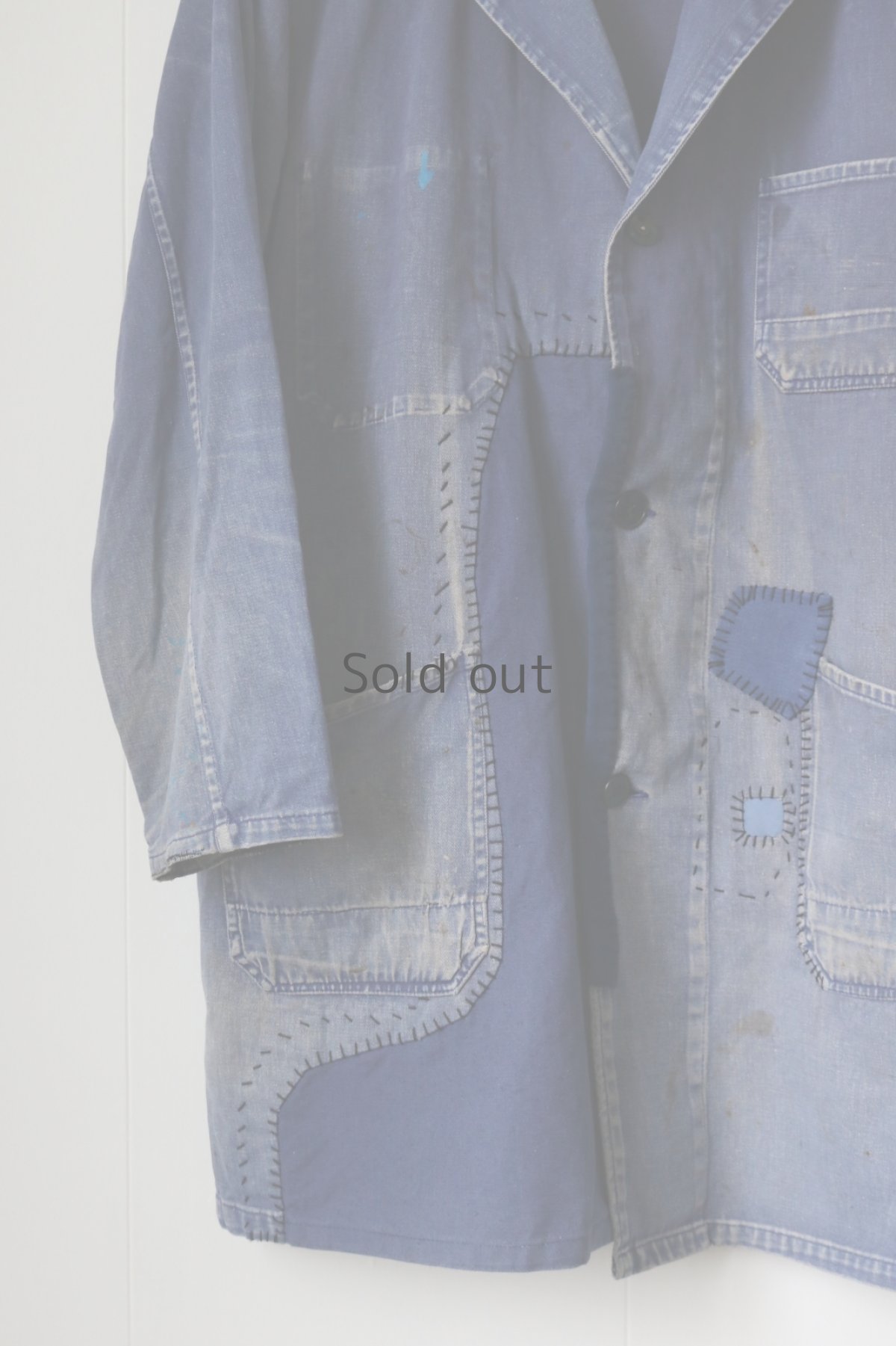 画像5: 【MITSUGU SASAKI】ビンテージリメイク パッチワーク ブルーワークコート（色褪せ） (5)