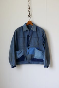 画像1: 【MITSUGU SASAKI】ビンテージリメイク パッチワーク ブルーワークブルゾン (1)