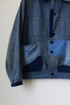 画像4: 【MITSUGU SASAKI】ビンテージリメイク パッチワーク ブルーワークブルゾン (4)