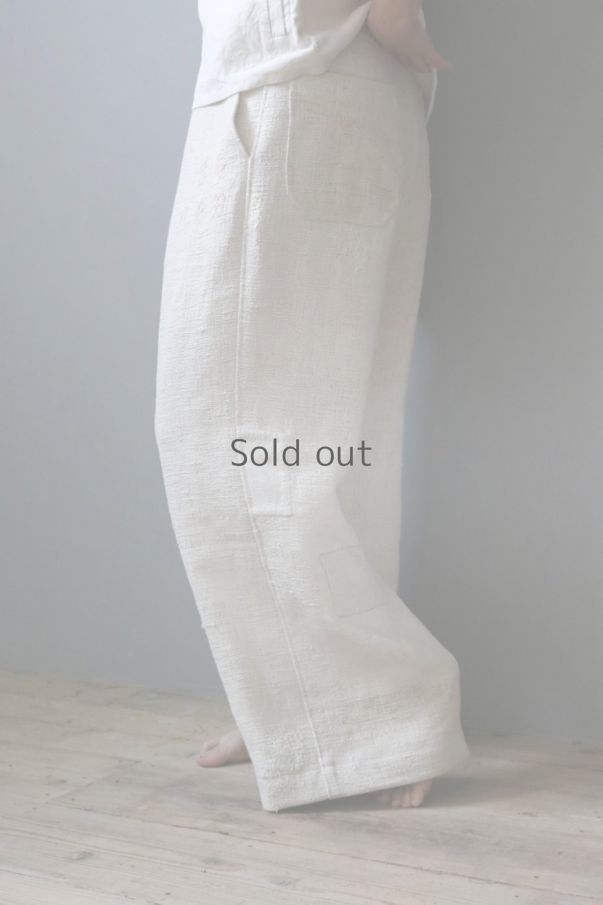 画像4: 【ササキチホ】アンティークリネン　ワイドワークパンツ／刺繍 (4)