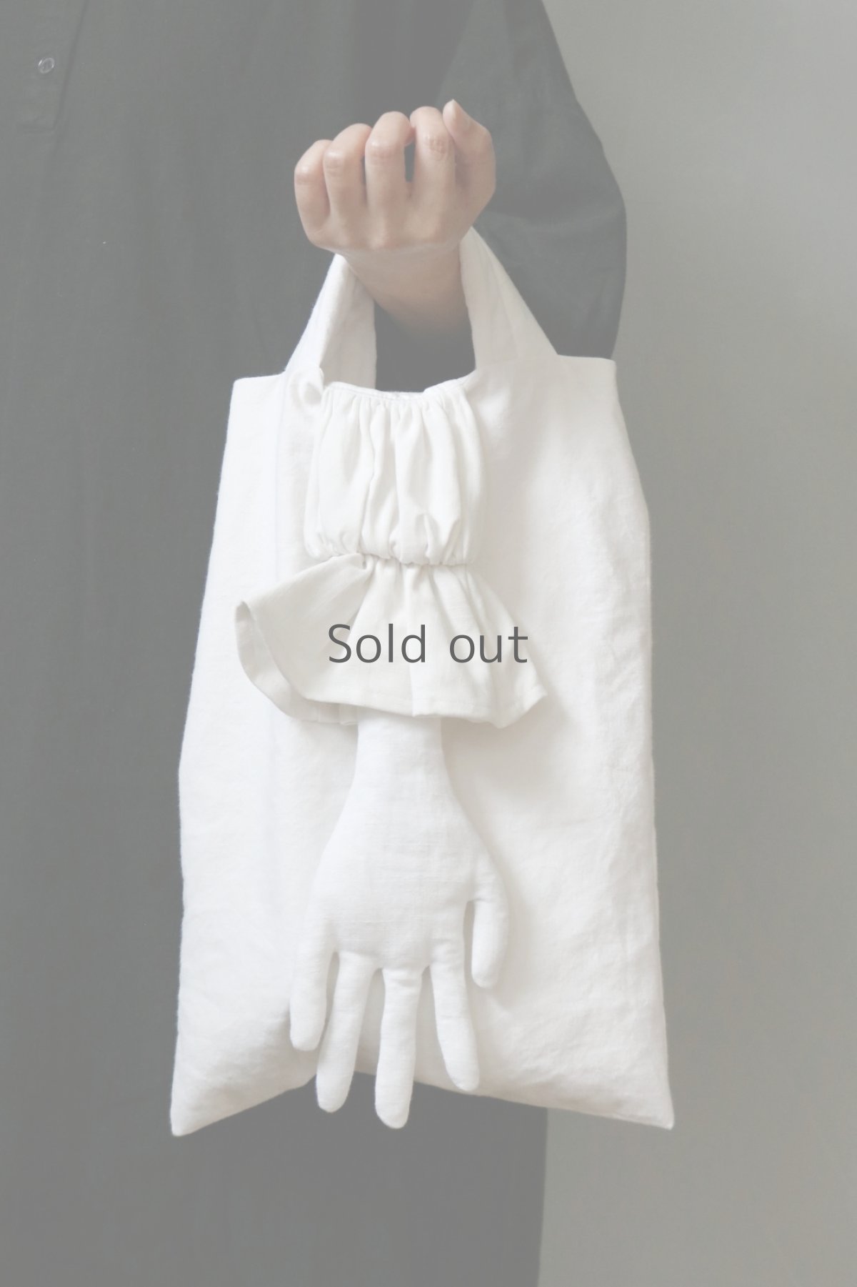 画像1: 【ササキチホ】アンティークリネン　“手”モチーフ　トートバッグ(白) (1)