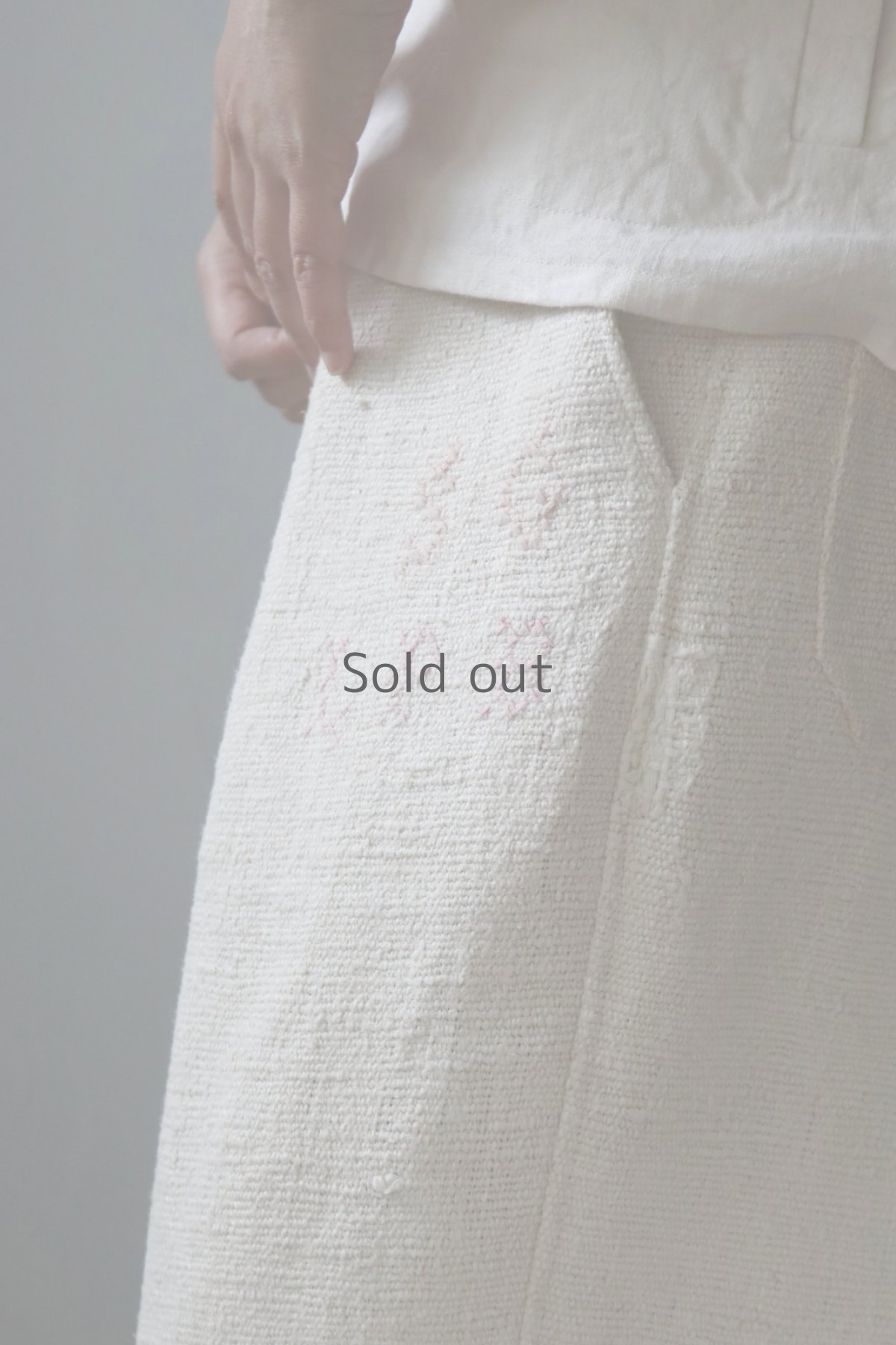 画像1: 【ササキチホ】アンティークリネン　ワイドワークパンツ／刺繍 (1)