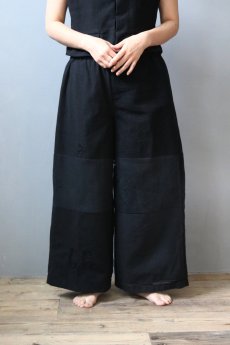 画像1: 【ササキチホ】アンティークリネン×染　ツギハギワイドパンツ／黒C (1)