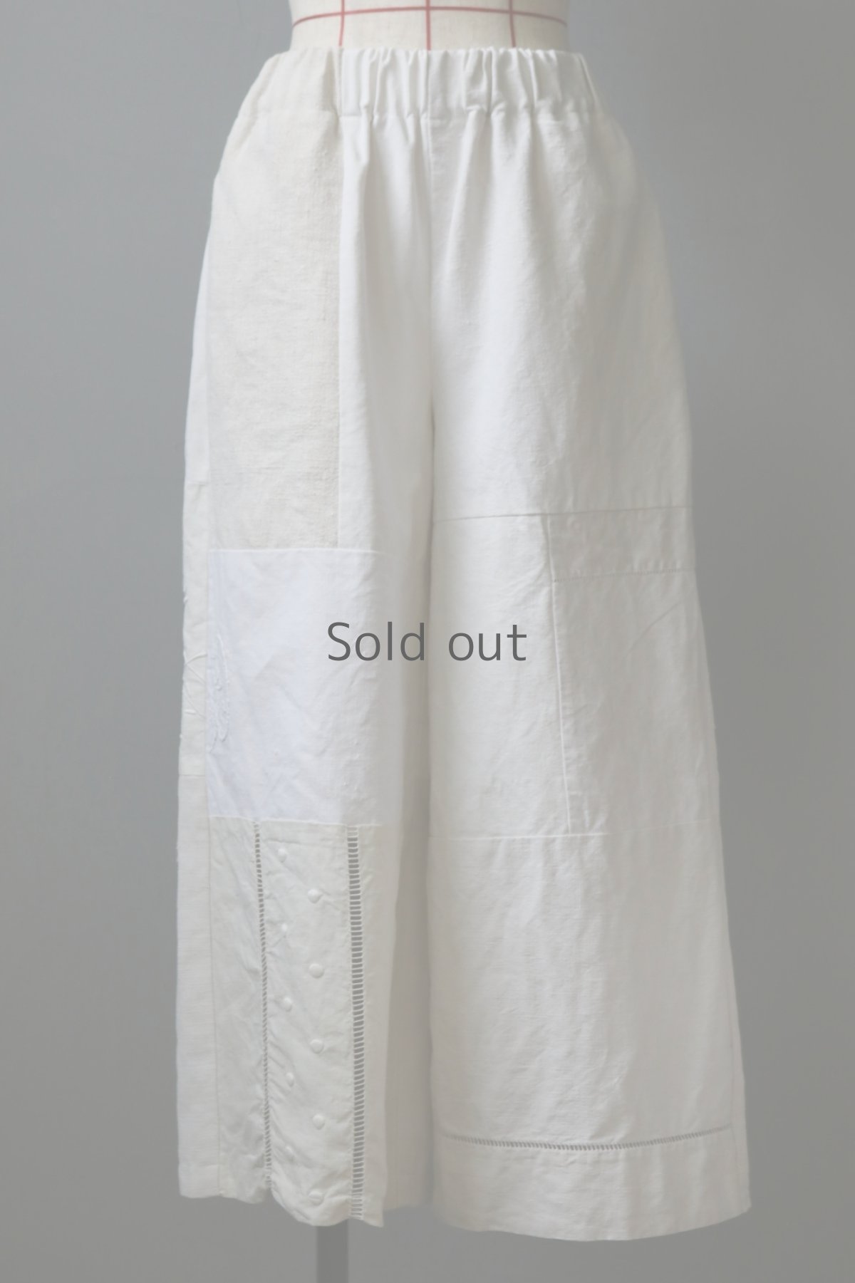 画像4: 【ササキチホ】アンティークリネン　ツギハギワイドパンツ／白B (4)