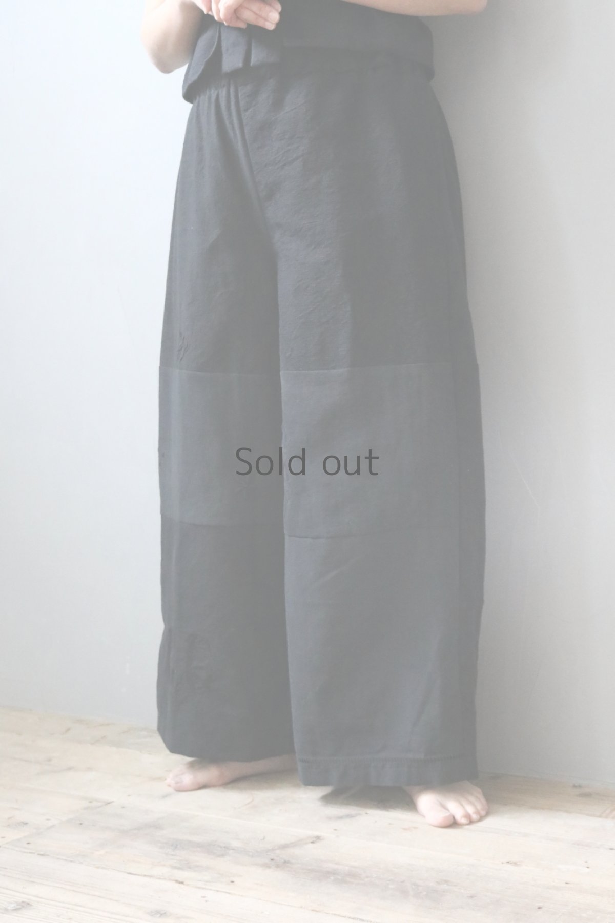 画像3: 【ササキチホ】アンティークリネン×染　ツギハギワイドパンツ／黒C (3)