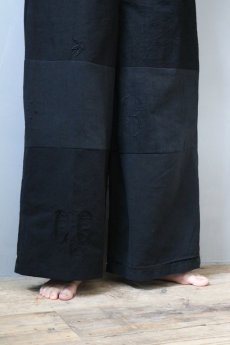 画像2: 【ササキチホ】アンティークリネン×染　ツギハギワイドパンツ／黒C (2)