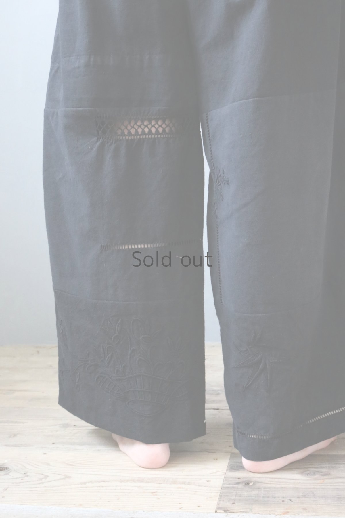 画像5: 【ササキチホ】アンティークリネン×染　ツギハギワイドパンツ／黒C (5)