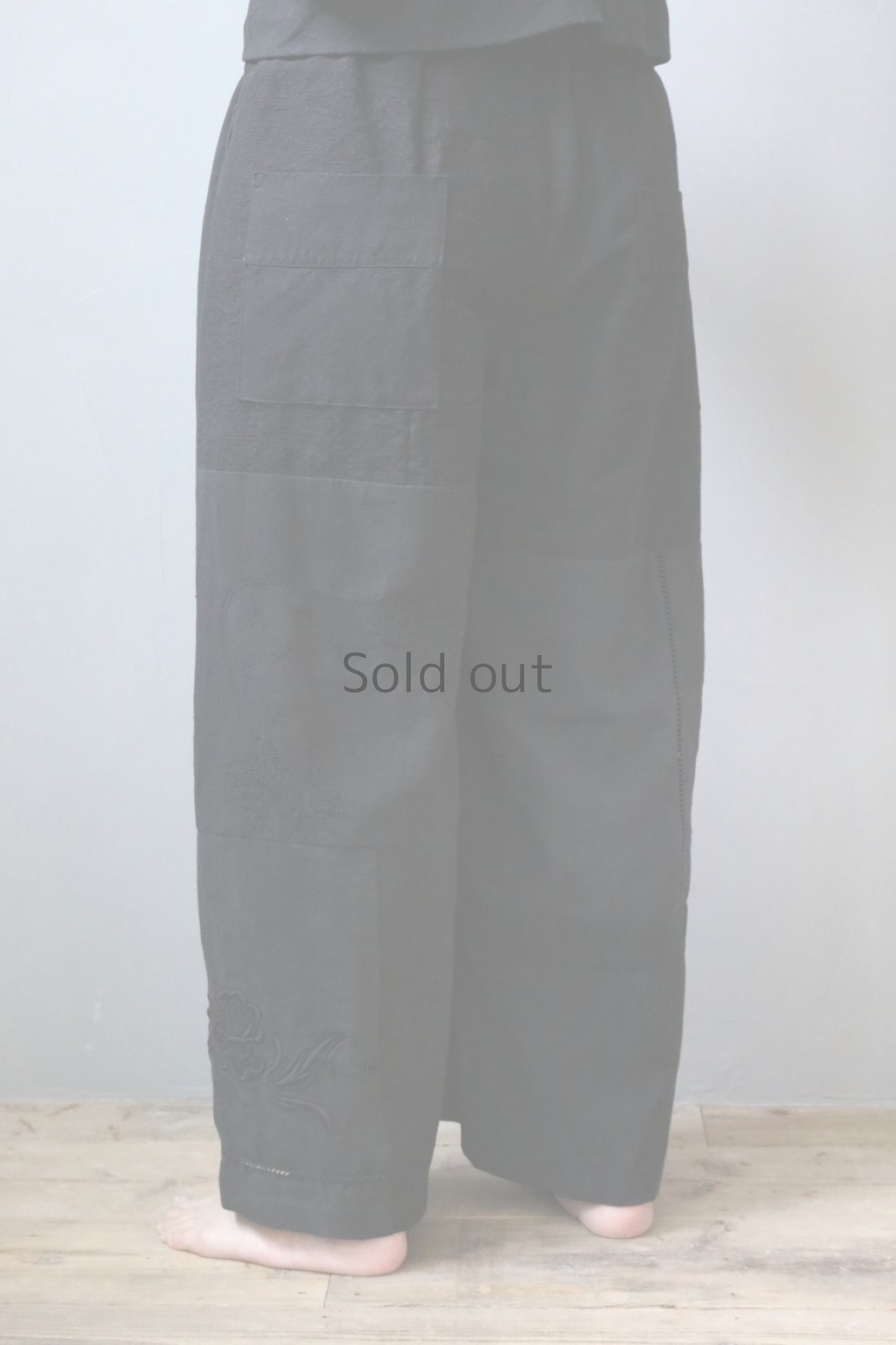 画像8: 【ササキチホ】アンティークリネン×染　ツギハギワイドパンツ／黒A (8)