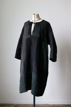 画像1: 【MITSUGU SASAKI】SUPER BORO BORO Black linen ワンピース (1)