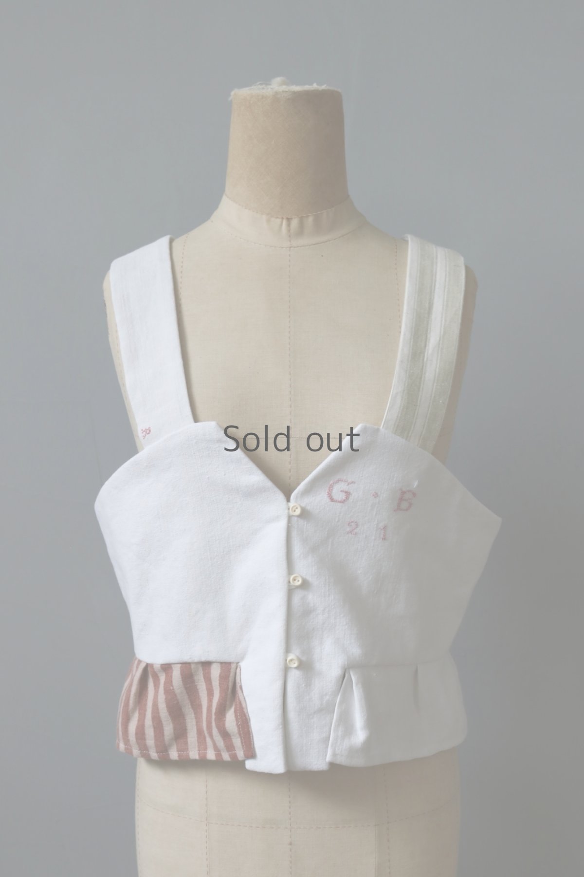 画像4: 【ササキチホ】アンティークリネン×古綿　装飾ベスト-Kayaru (カヤル)／白 (4)