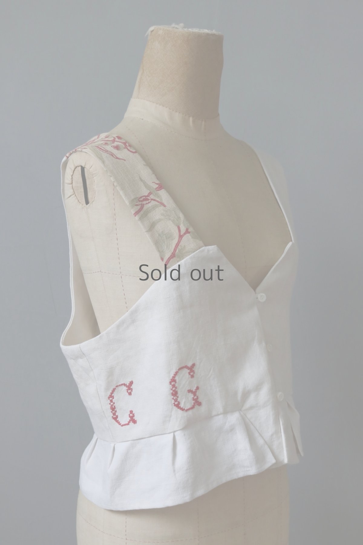 画像5: 【ササキチホ】アンティークリネン×古綿　装飾ベスト-Kayaru (カヤル)／白 (5)