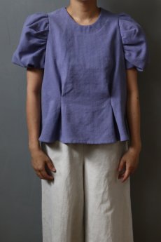 画像2: 【ササキチホ】アンティークリネン×染　装袖ブラウス s/s（うす紫） (2)