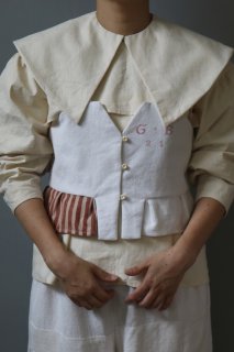 ササキチホ  / 巻上衣 五分袖 胴衣 古布　つけ袖 アンティーク　ヴィンテージ ササキチホ】日本古布 四角衣(木綿・白)