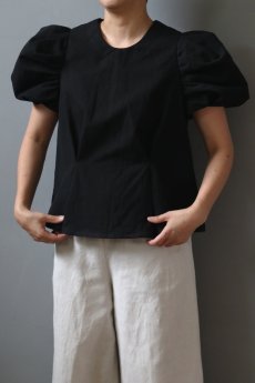 画像2: 【ササキチホ】アンティークリネン×染　装袖ブラウス　s/s （黒） (2)