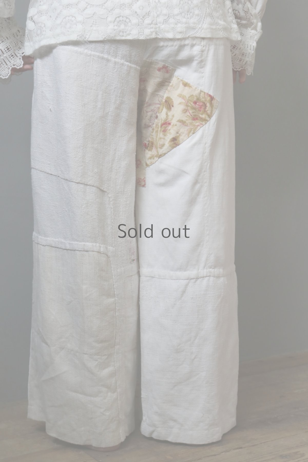 画像3: 【ササキチホ】アンティークリネン　BORO ツギハギワイドパンツ／白a (3)